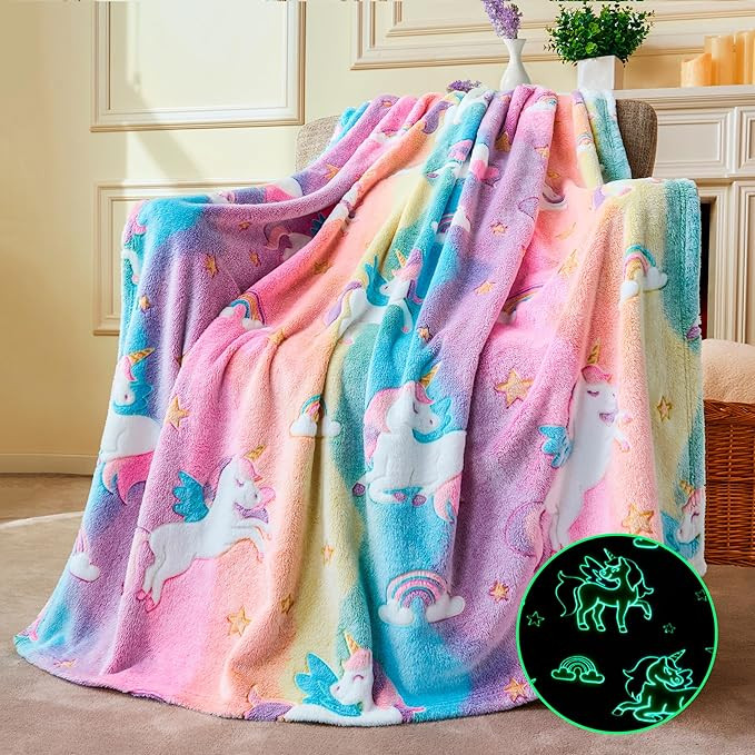 Joiedomi Glow in The Dark Blanket - Unicorns Gifts Toys for Girls Age 2 3 4 5 6 7 8 9 10 11 12 Ye... | Amazon (US)