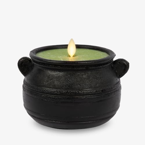 Luminara Green Potion Flameless LED Candle Cauldron Frosted Matt Black Painted Halloween Decoration Moving Flame Candle 5.7" x 4.25" | Amazon (US)