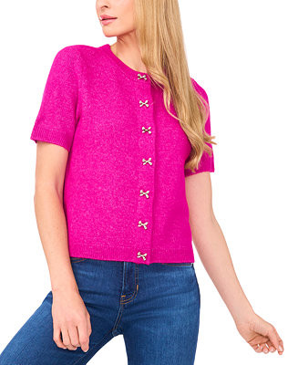Women's Short Sleeve Bow Button Cardigan Sweater | Macy's