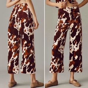 NWT Anthropologie Maeve Colette Corduroy Crop Wide-Leg Pants 27 Brown Cow Print | Poshmark
