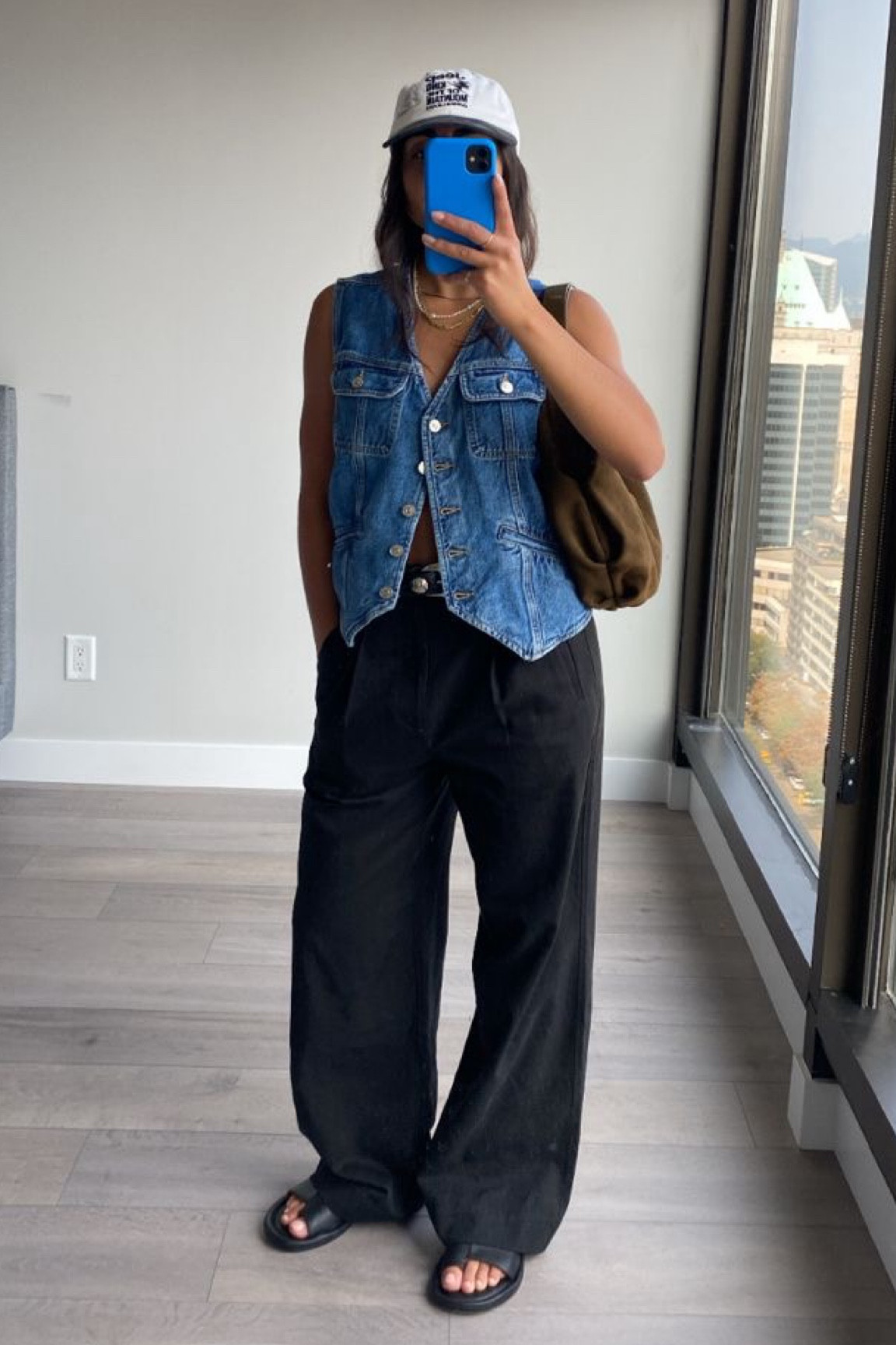 recreating Pinterest outfits I love! 

a summer slay:
- denim vest as top
- loose fit black trousers
- toe loop slides
- slouchy brown shoulder bag
- cobalt blue phone case
- baseball hat! 

#LTKStyleTip #LTKSeasonal #LTKU