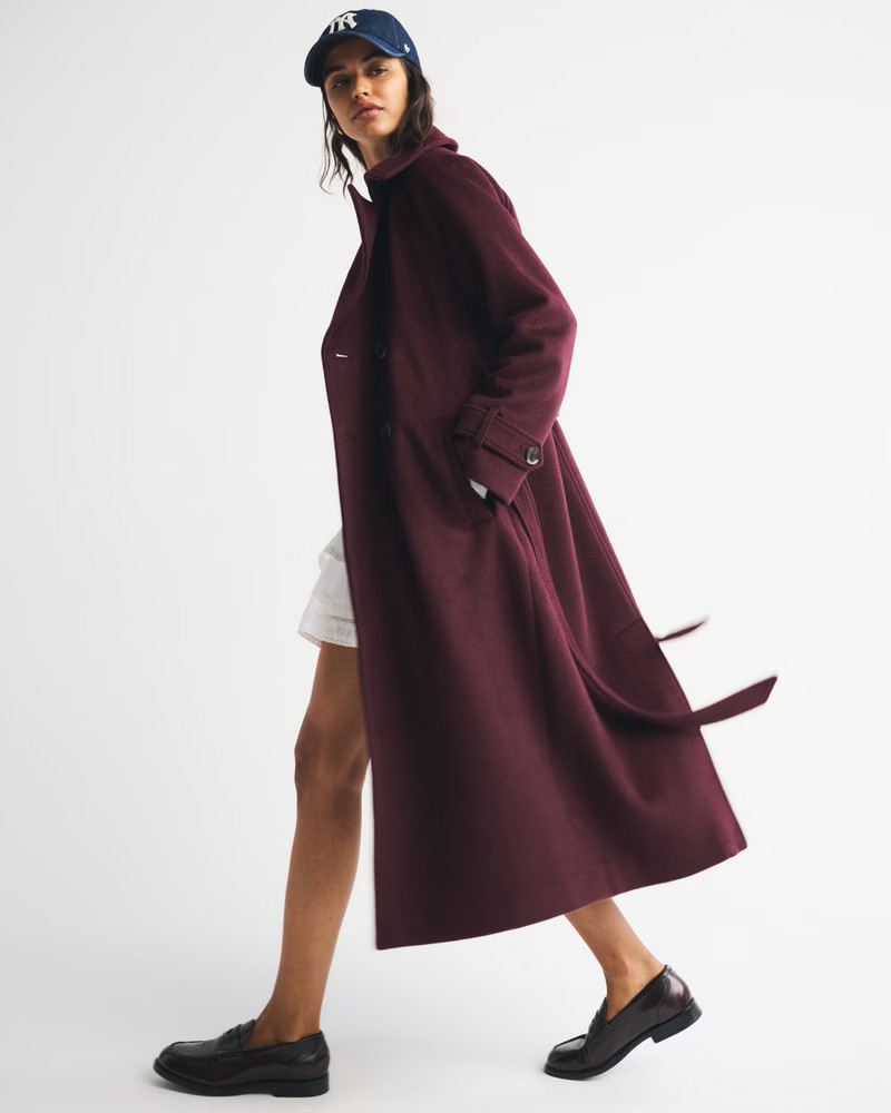 Women's A&F Carrie Wool-Blend Trench Coat | Women's Coats & Jackets | Abercrombie.com | Abercrombie & Fitch (US)