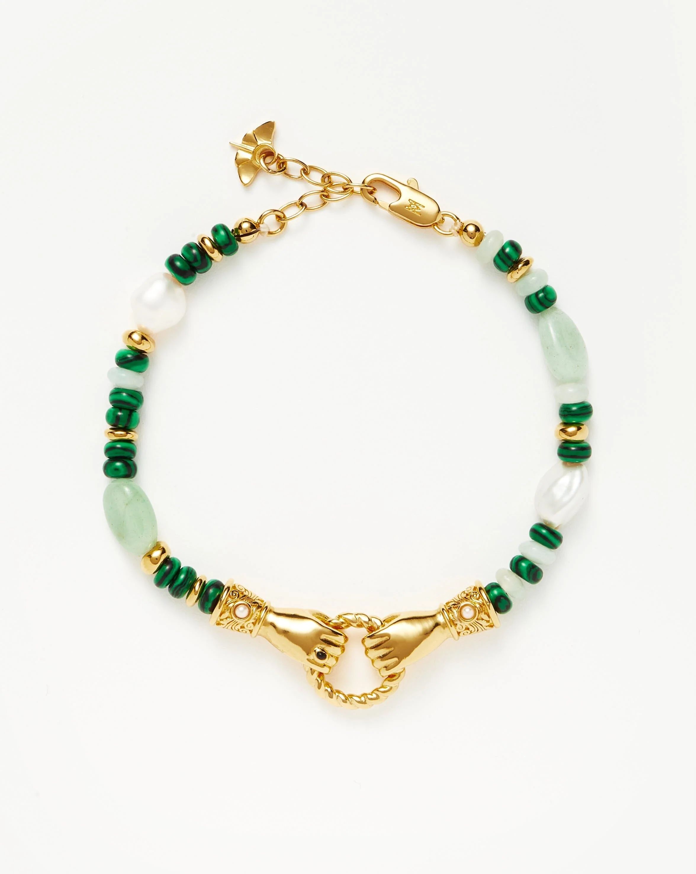 Harris Reed In Good Hands Beaded Gemstone Bracelet | 18ct Gold Plated/Multi Green Gemstone & Pear... | Missoma US