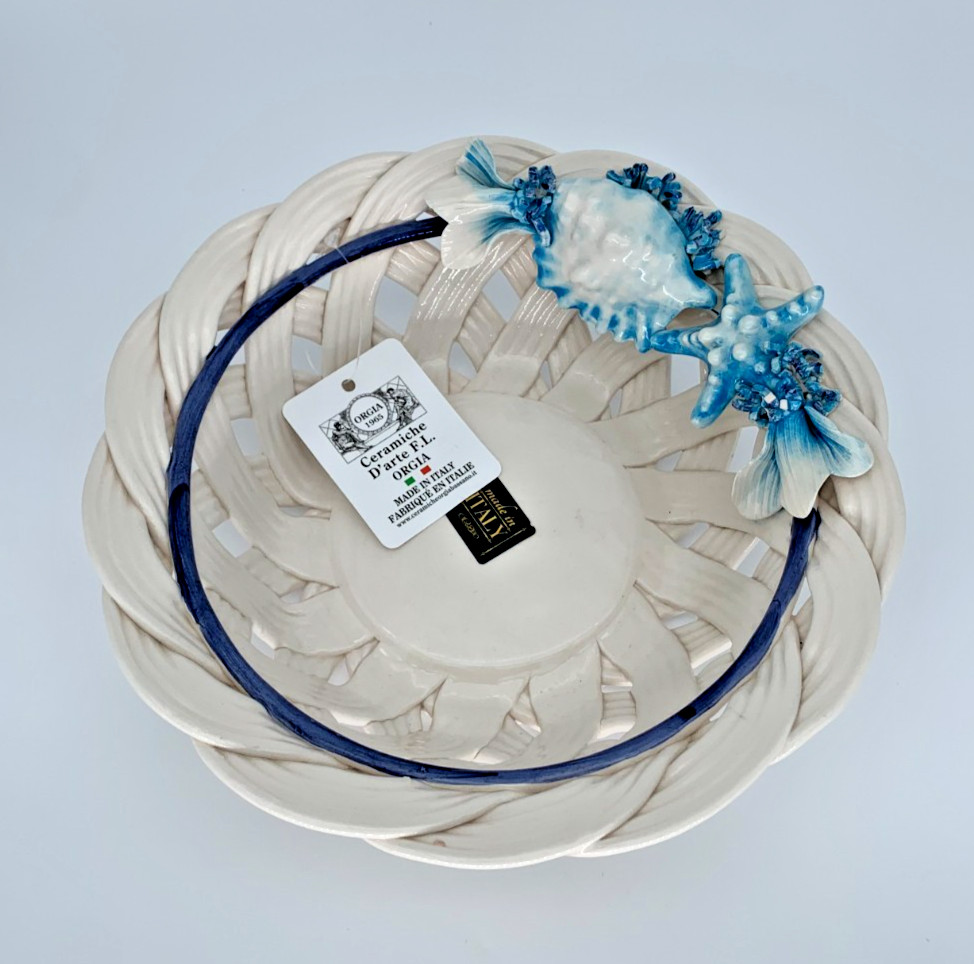 Ceramiche D\u2019arte Handmade Basket Weave Bowl wth Sea Creatures from Italy 10.5\u201d | eBay | eBay US
