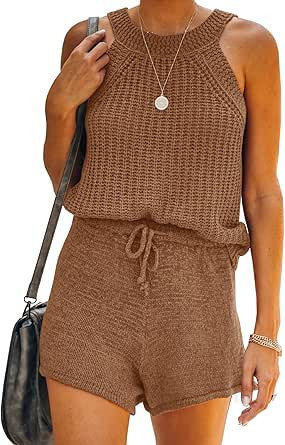 Ybenlow Womens Two Piece Outfits Summer High Neck Sleeveless Knit Tank Tops with Drawstring Beach... | Amazon (US)