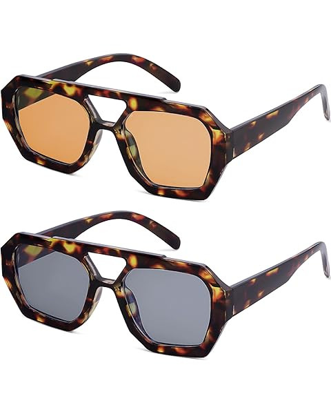 Mirkcittle Trendy Square Aviator Sunglasses for Women Men Hexagonal Thick Frame Double Bridge Des... | Amazon (US)