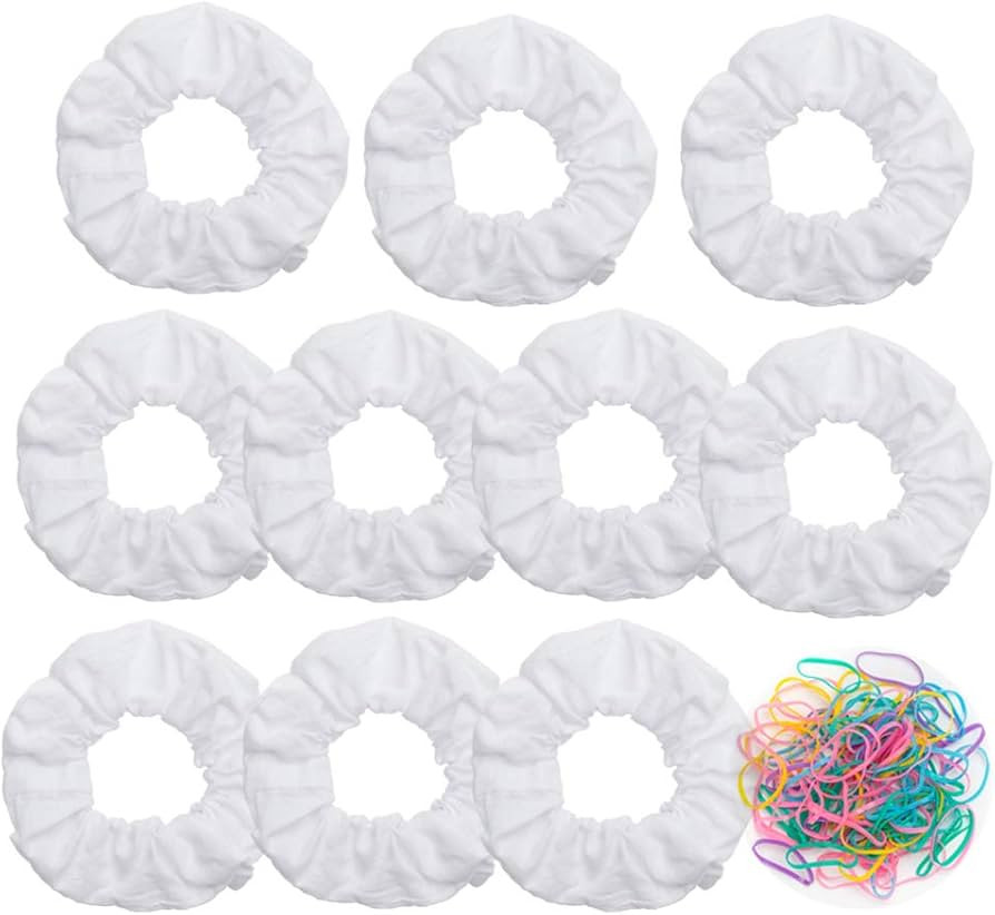 10 Pack White Cotton Scrunchies for Tie Dye Hair Elastic Hair Ties Pony Tail Holder for Party | Amazon (US)