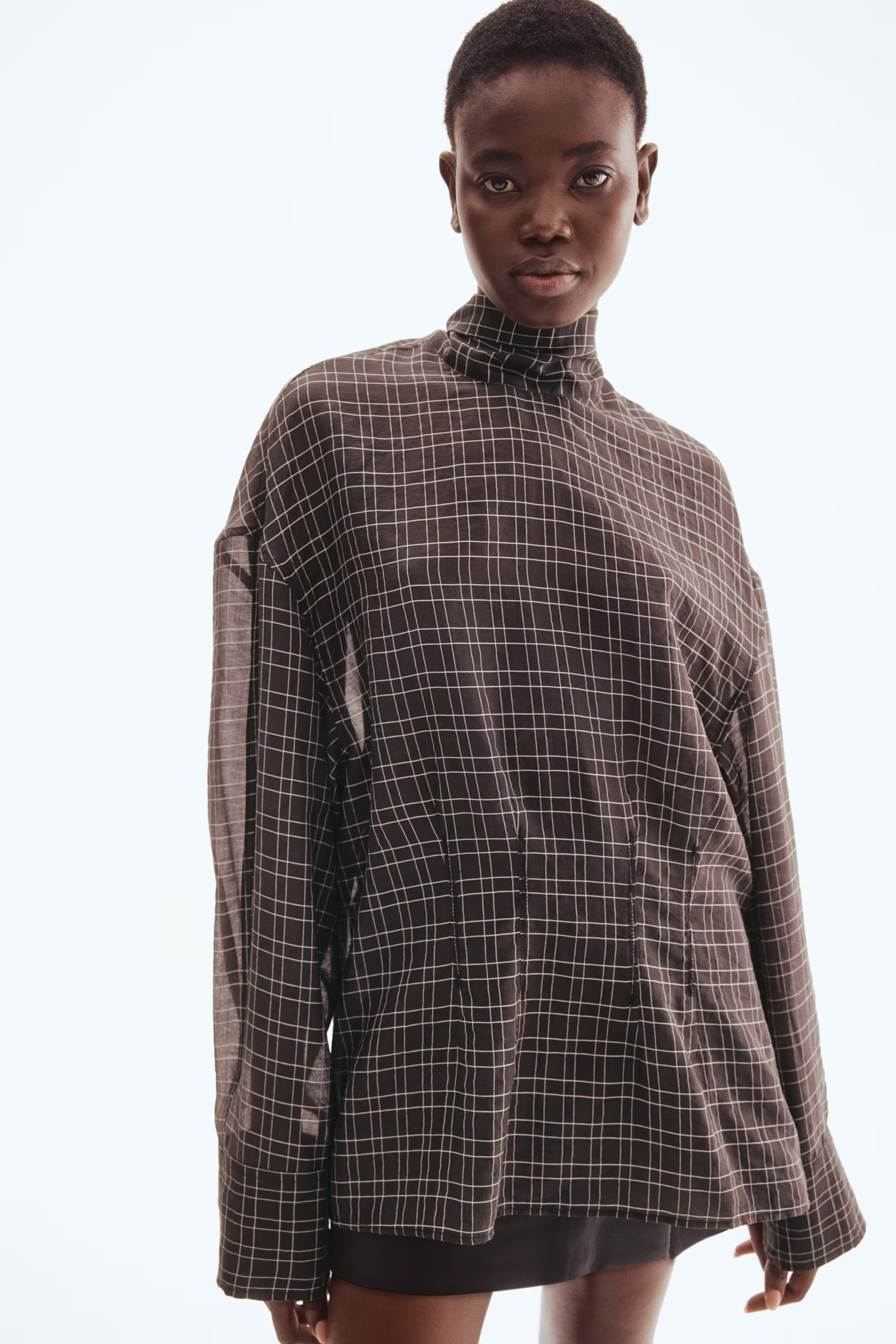 Bow-collar blouse - Black/Checked - Ladies | H&M GB | H&M (UK, MY, IN, SG, PH, TW, HK)