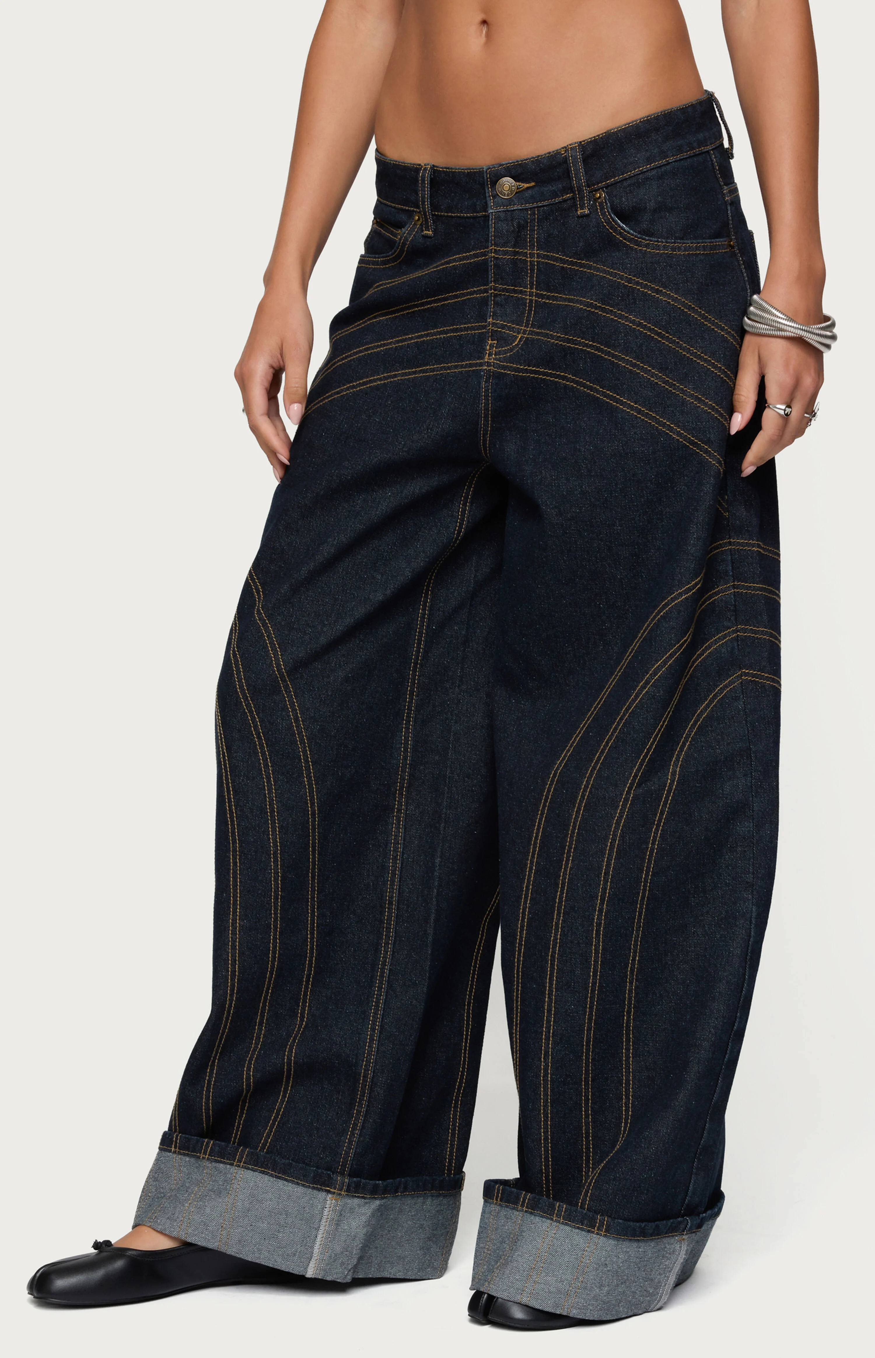Edikted Cuffed Low Rise Wide Leg Jeans | PacSun