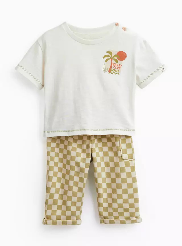 Buy White Palm Tree Print T-Shirt & Trousers Set Up to 3 mths | Baby Holiday Clothes | Tu | Tu Clothing