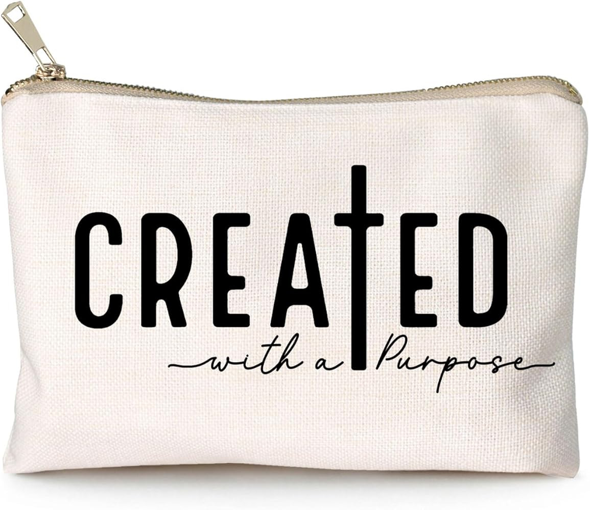 Created With a Purpose Women Makeup Bag Christian Decor Self Love Gift Toiletry Bag Religious Fai... | Amazon (US)
