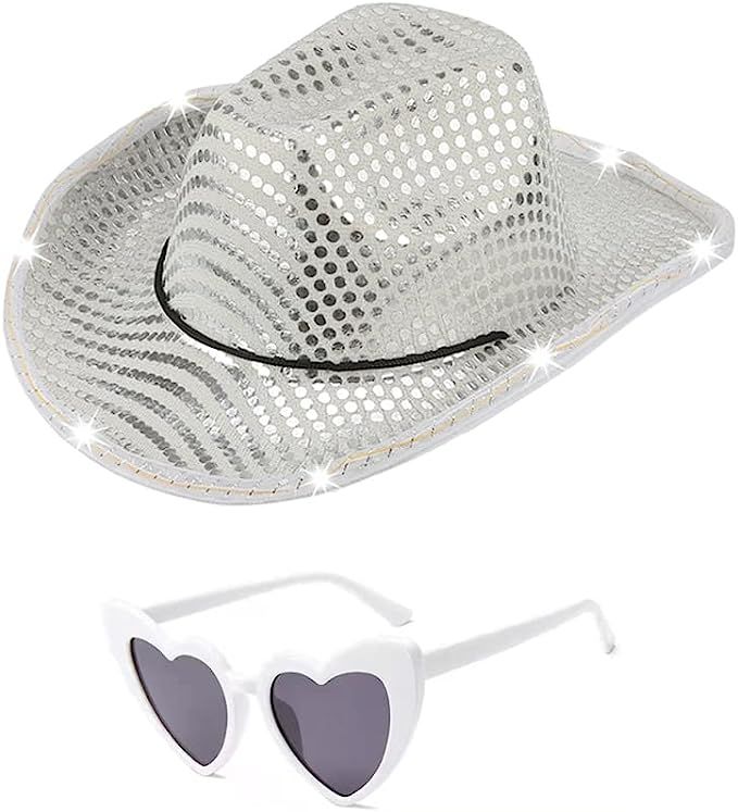 White Light Up Cowgirl Hat with Glassess - Space Cowboy Hat For Women - Halloween Disco Rodeo Par... | Amazon (US)