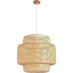 DANGGEOI Bamboo Pendant Light Fixtures, Natural Material Bamboo Chandelier with Wood Canopy, Hand Wo | Amazon (US)