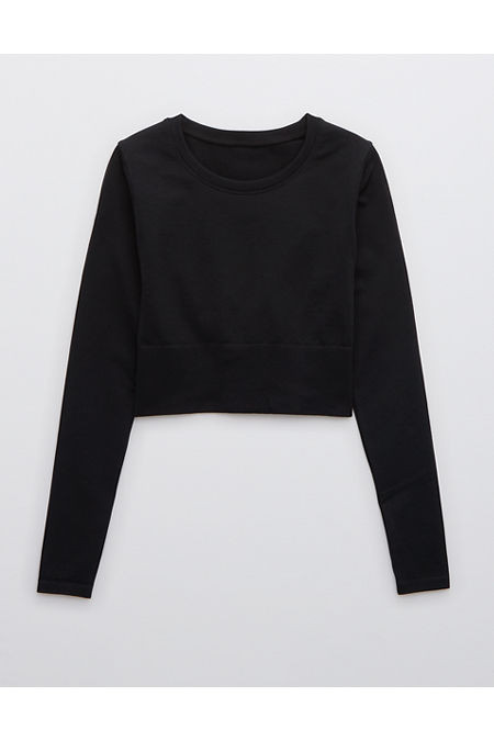 OFFLINE By Aerie Sidewalk Seamless Long Sleeve Cropped T-Shirt Women's True Black L | Aerie