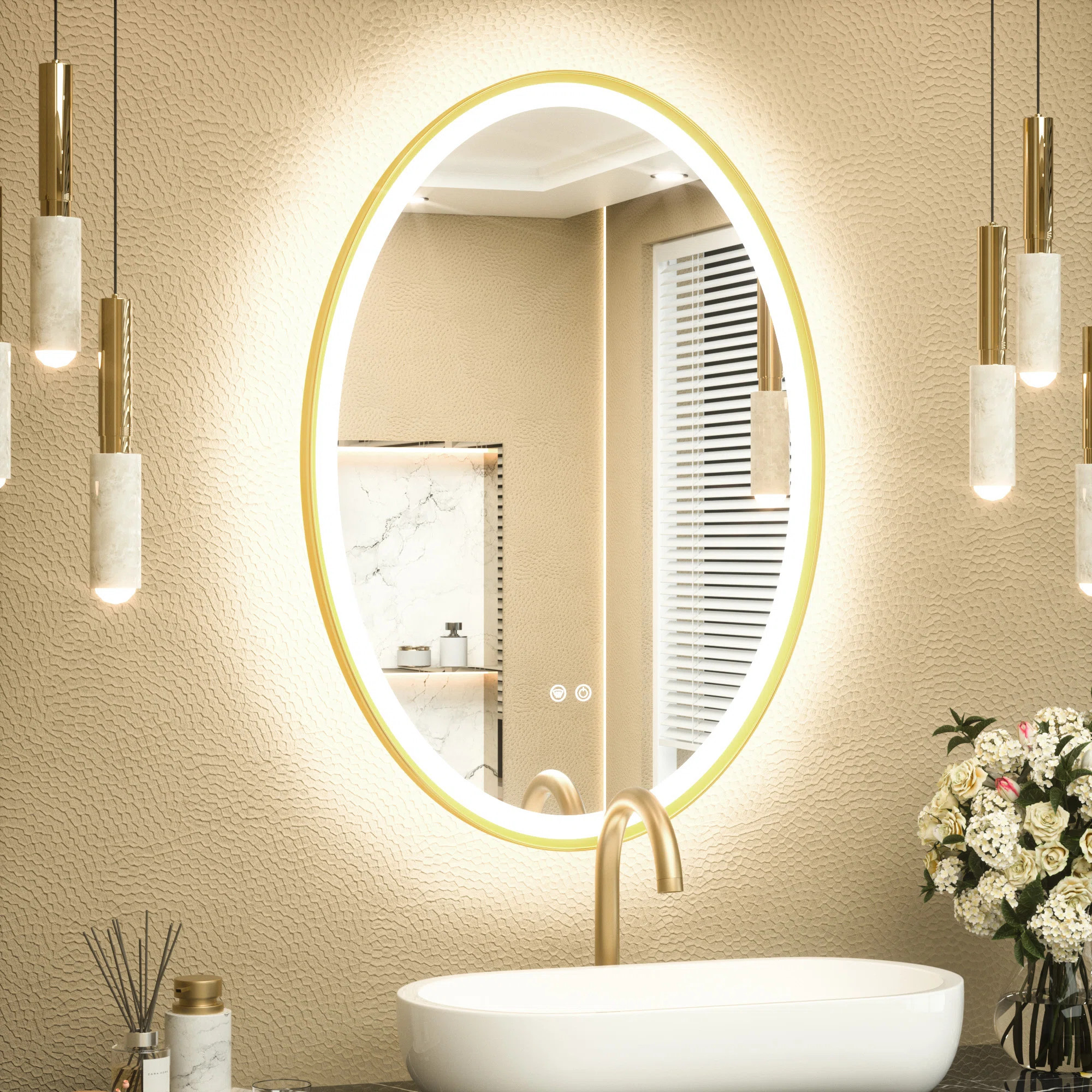 Wrought Studio™ Oval Framed Dimmable Anti-Fog With 3 Color Adjustment Bathroom LED Mirror Front... | Wayfair North America