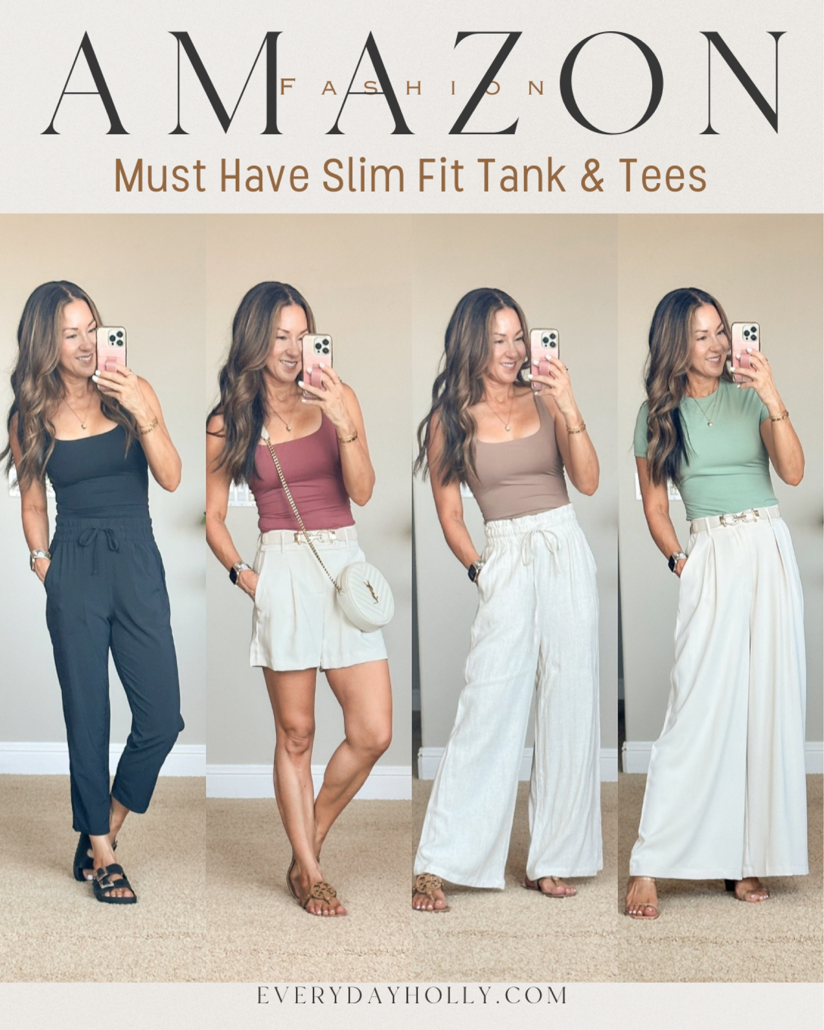 💥Sales!
17% off tees
13% off tanks
30% off linen pants
6% off trousers
8% off slides Amazon slim fit tees and tanks perfect for everyday, layering, workwear, tank size XS, tee size small. I linked the denim jacket from the reel XS, capri pants XS, trousers XS short, trouser shorts 0
Capsule wardrobe, slim, fit, tease, every day style, every 
day Holly


#LTKSaleAlert #LTKFindsUnder50 #LTKStyleTip