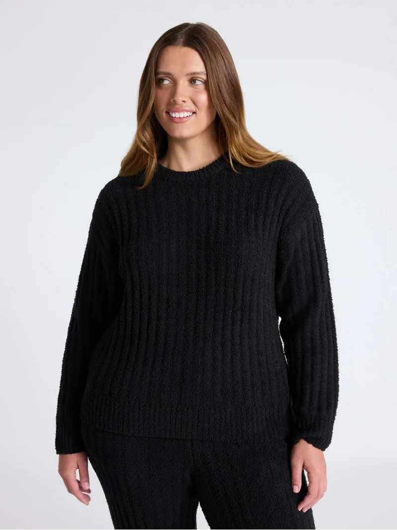 Joyspun Women's Sleepwear Ribbed Crewneck Top with Long Sleeves, Sizes XS-3X | Walmart (US)