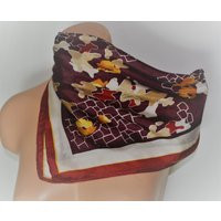 Vintage Silk Floral Neck Scarf Burgundy Abstract Bandana Square White Deep Red Flowers Necktie Bags Accessory Hairband Headband | Etsy (US)