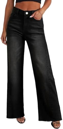 PRETTYGARDEN Wide Leg Jeans for Women Trendy High Waisted Stretchy Baggy Raw Hem Denim Palazzo Pa... | Amazon (US)