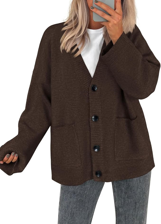 BTFBM Fall Fashion 2025 Button Down Cardigan Sweaters for Women Trendy V Neck Long Sleeve Knit Wi... | Amazon (US)