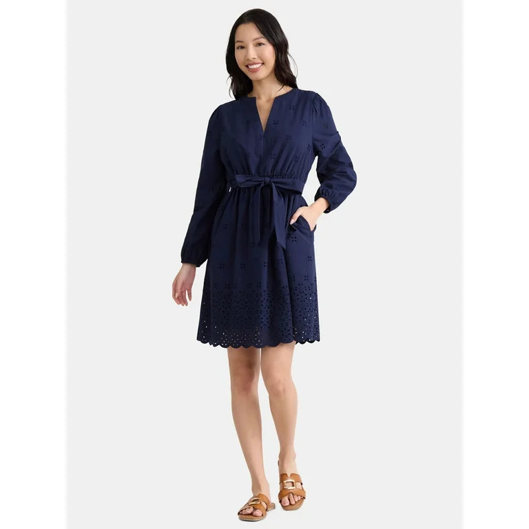 Time and Tru Women's and Women's Plus Embroidered Cotton Eyelet Dress, Sizes XS-4X | Walmart (US)