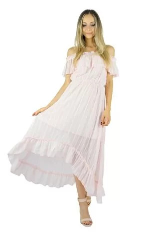 Vestido Liage Midi Mullet Liso Ombro a Ombro Babado Transparência Rosa Claro / Rosa Bebê | Dafiti (BR)