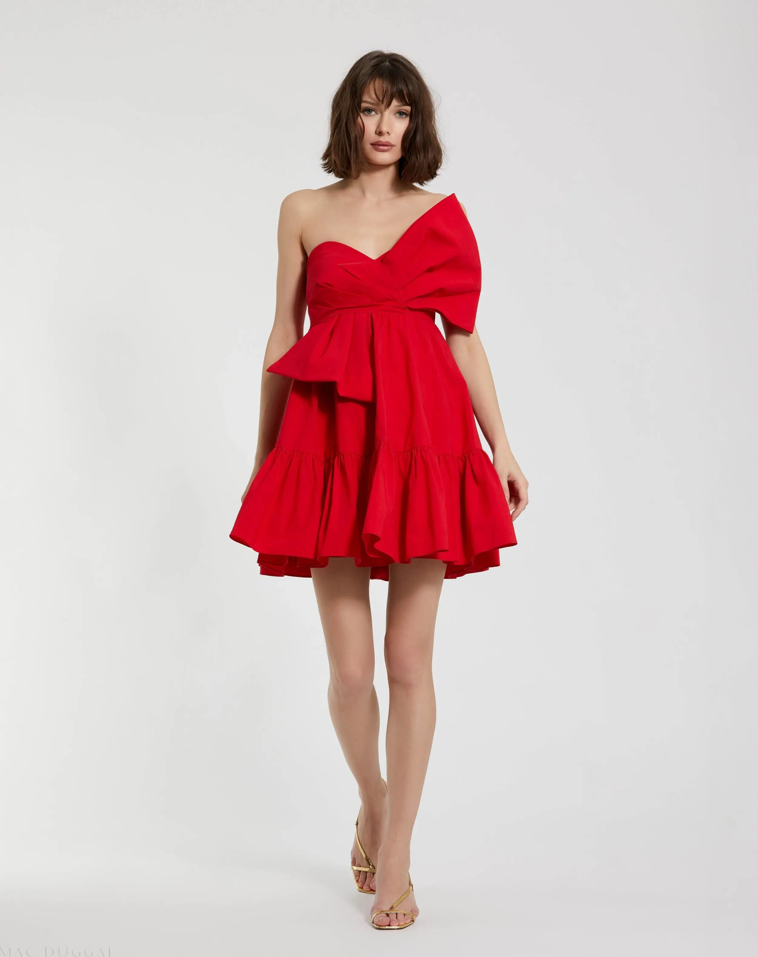 Red Faille Strapless Twist Bow Mini Dress - Mac Duggal | Mac Duggal