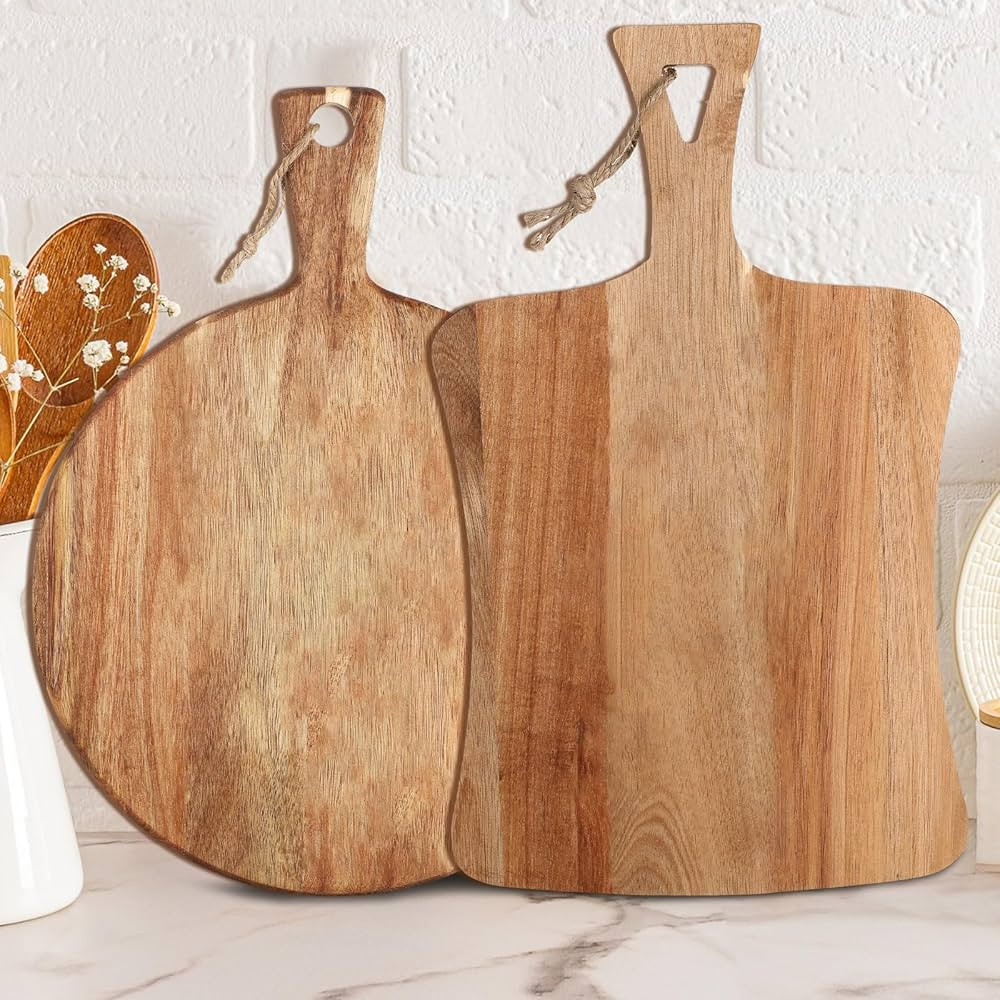 2 Pcs Acacia Wood Cutting Board with Handle Wooden Charcuterie Board Large Paddle Carving Choppin... | Amazon (US)