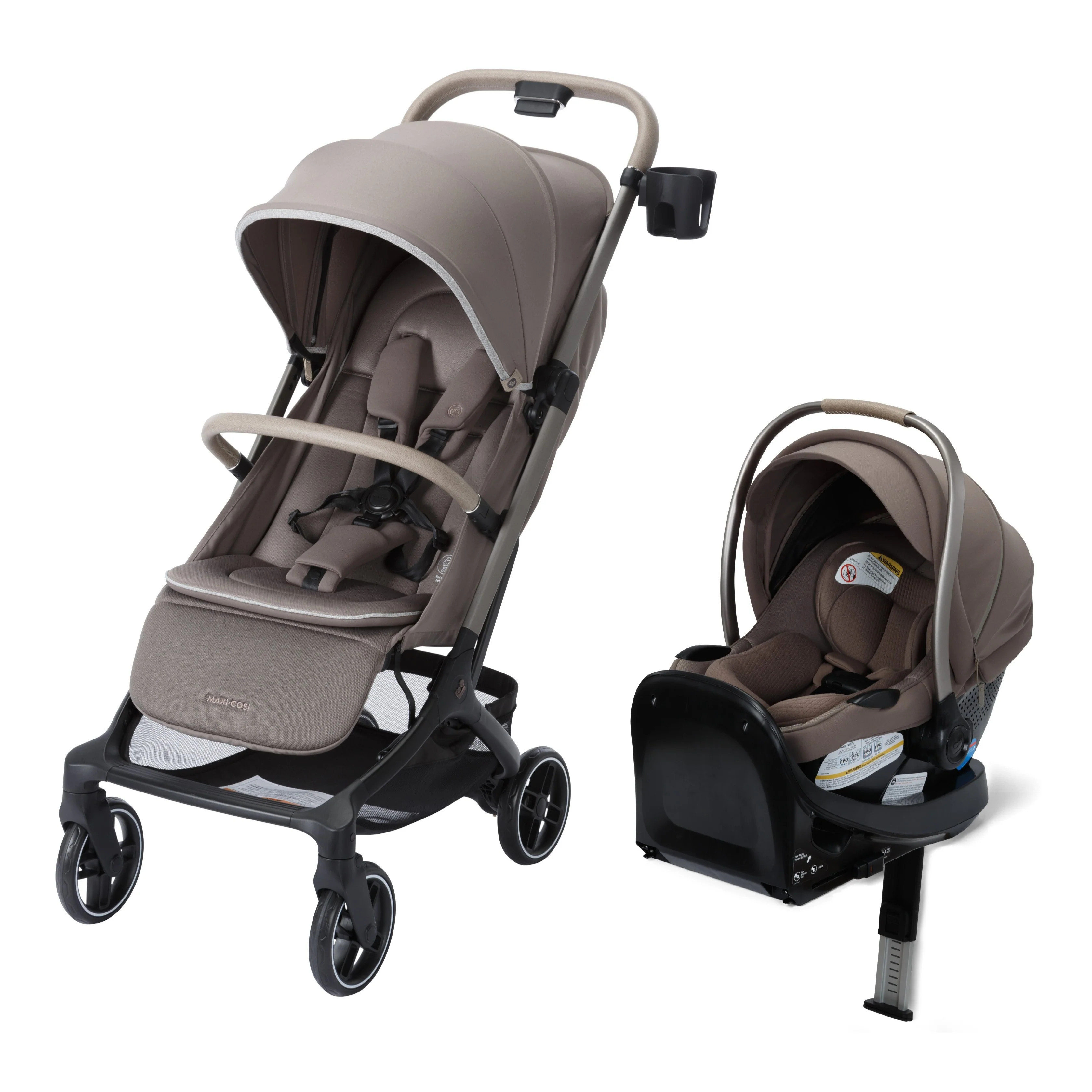 Oxford Cabin Lightweight Travel Stroller with Ambra Ultra-Lightweight Infant Car Seat in Truffle | Maxi-Cosi