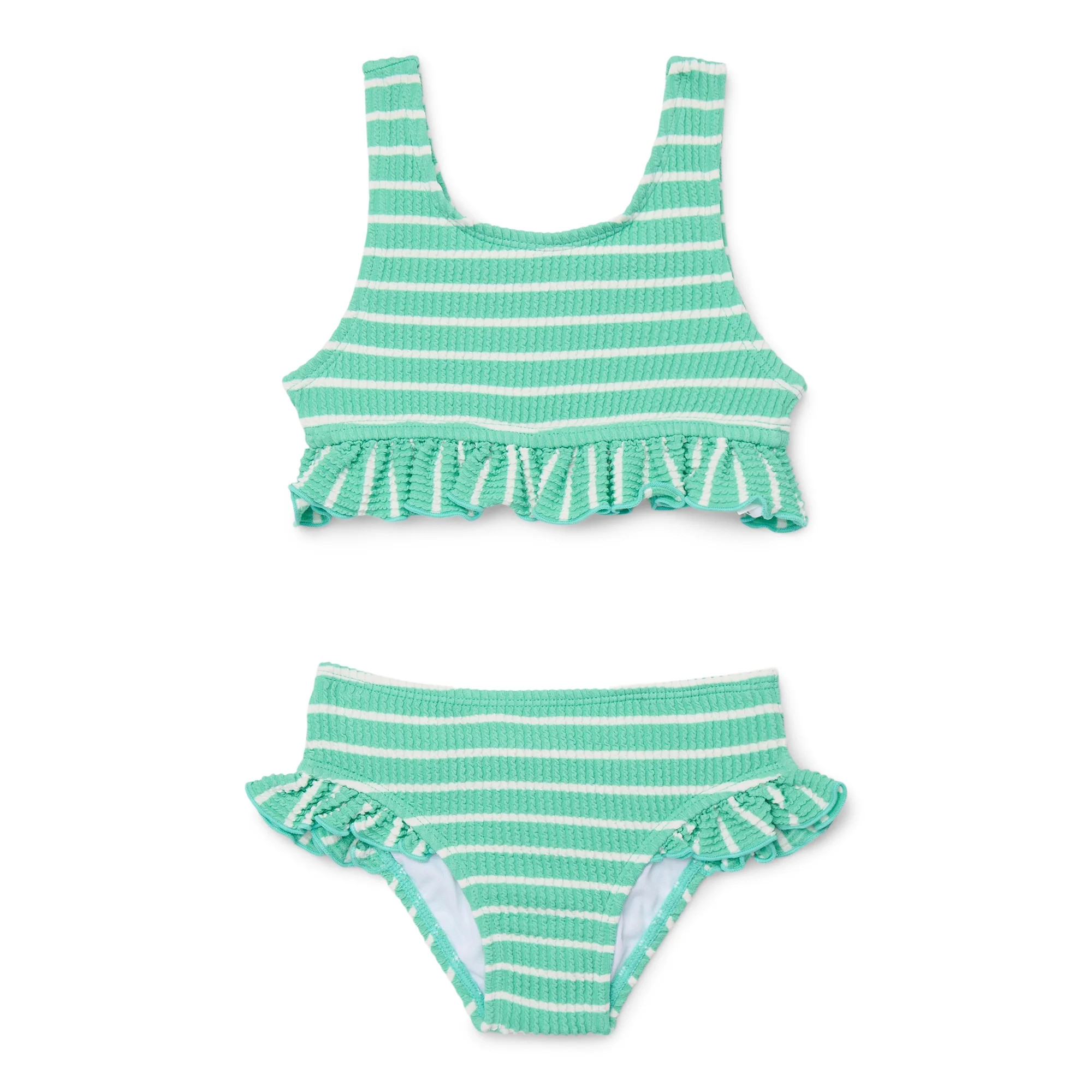 Wonder Nation Baby and Toddler Girls Ruffle Bikini Top and Bottoms Swim Set, 2-Piece, Sizes 12M-5... | Walmart (US)