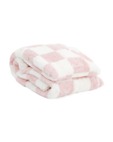 Checkerboard Faux Fur Blanket | TJ Maxx