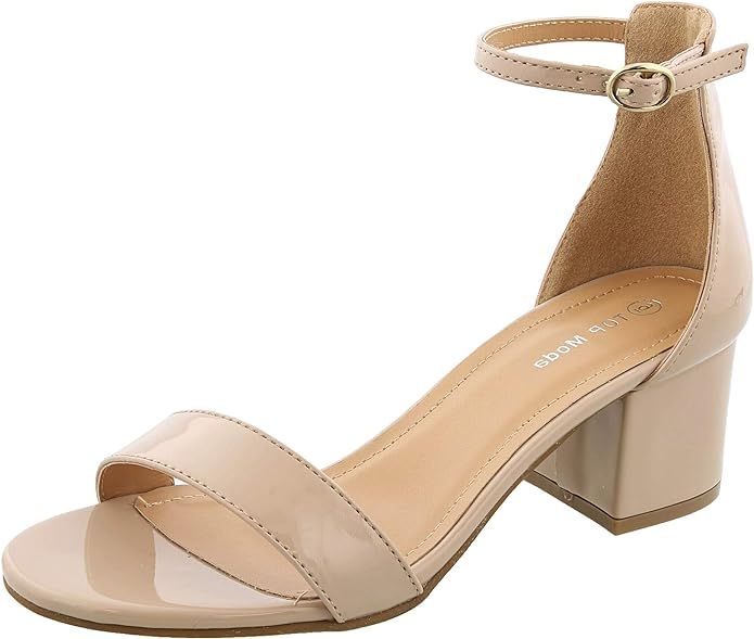 TOP Moda Darcie-1 Women's Fashion Ankle Strap Chunky Low Heel Dress Sandal Shoes | Amazon (US)