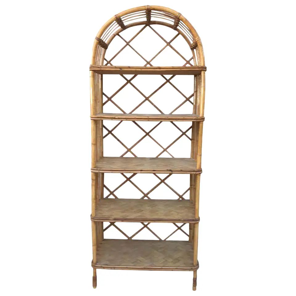 French Midcentury Bamboo Étagère With Five Bamboo Shelves | Chairish