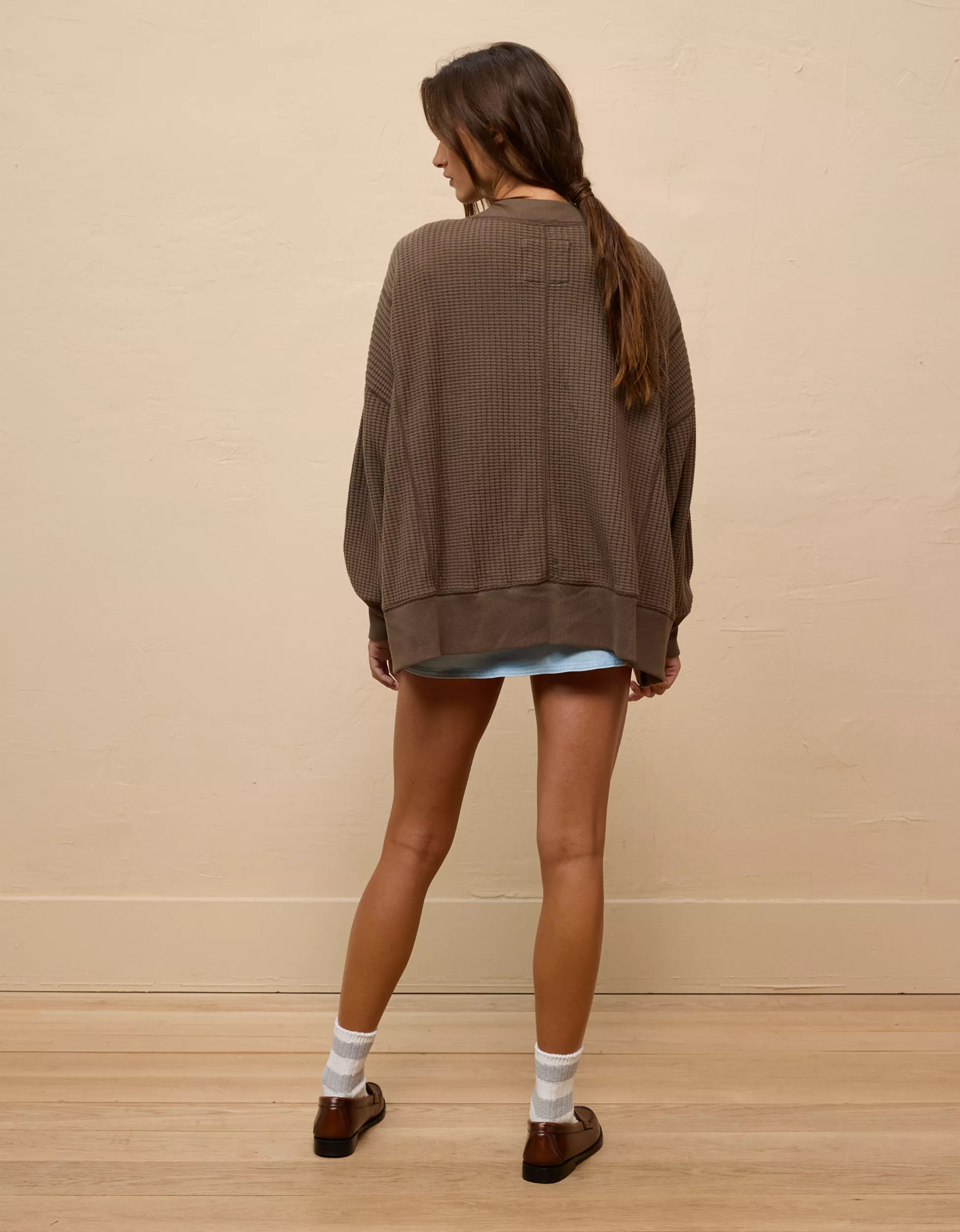 AE Big Hug V-Neck Waffle Sweatshirt | American Eagle Outfitters (US & CA)