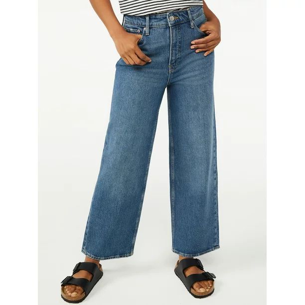 Free Assembly Women's Cropped Wide Straight Jeans - Walmart.com | Walmart (US)