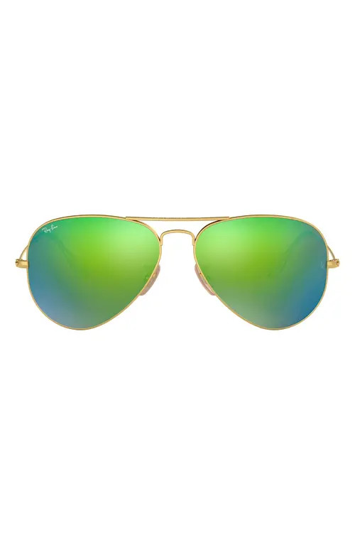 Ray-Ban 58mm Mirrored Aviator Sunglasses in Gold/Green Flash Mirror at Nordstrom | Nordstrom