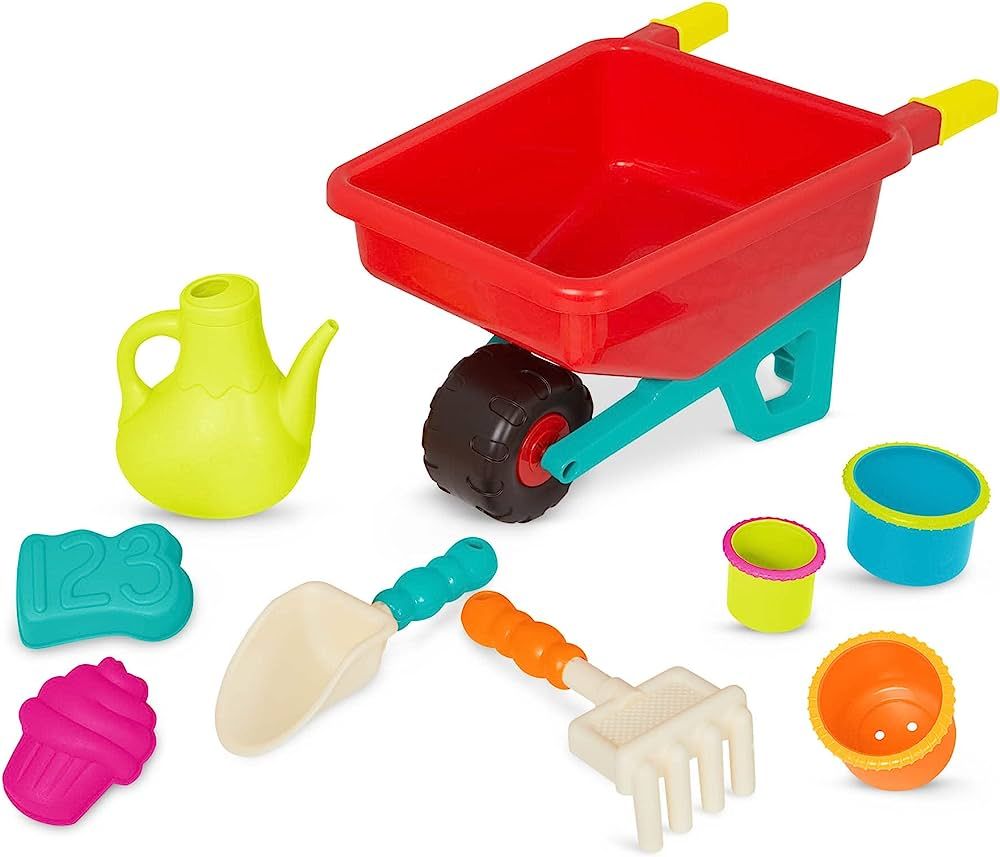 B. Toys by Battat Wheelbarrow Set for Kids - Shovel, Rake, Watering Can, Sand Molds, Nesting Cups... | Amazon (US)