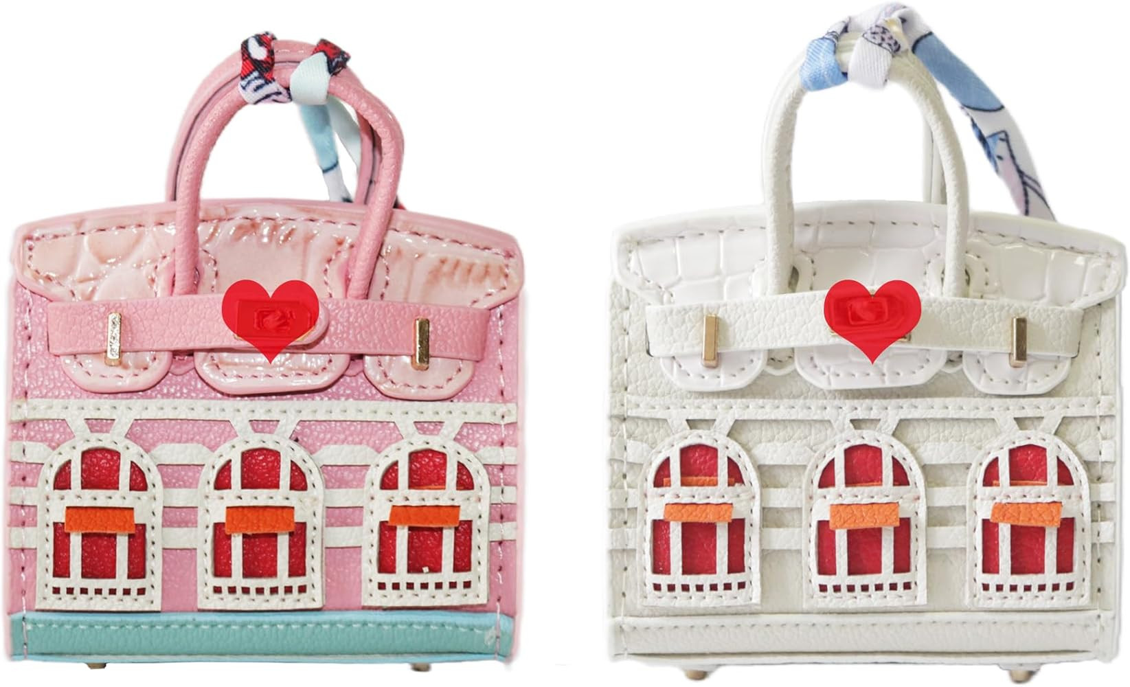 Buyborgood Women's 2 PCS Mini Tote Bag Charms Keychain Pouch Small Coin Purse Wallet (Peach + Whi... | Amazon (US)