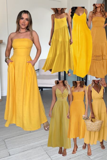 Yellow maxi dresses from Amazon! ☀️

✔️I wear small in all of them 
✔️original dress is from The Drop wearing it in small (currently sold out). 

#LTKFindsUnder50 #LTKU #LTKStyleTip