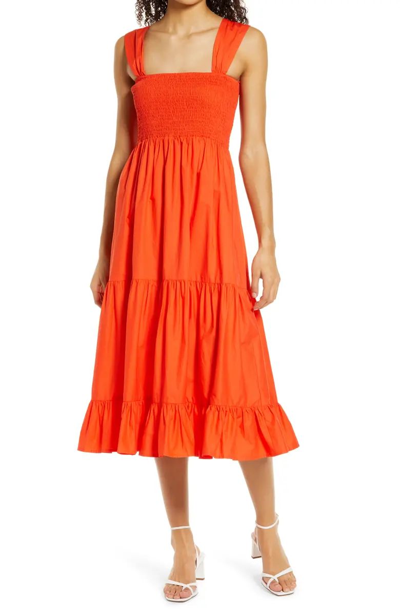 Halogen® Smocked Tiered Midi Dress | Nordstrom | Nordstrom