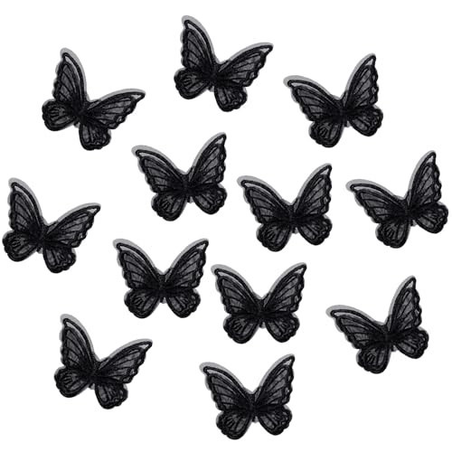 12Pcs Black Butterfly Hair Clips, Cute Lace Embroidery Flower Butterfly Hair Bow for Women Girls Fairy Hair Accessories Halloween Christmas Party Decor (Black) | Amazon (US)