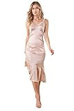 Sugarlips Women's Rose Quartz Ruffled Satin Slip Dress, Blush, Medium | Amazon (US)