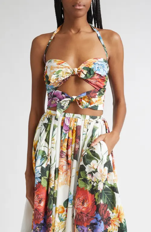 Dolce&Gabbana Floral Bow Cutout Halter Top in Ha5Pc B.fiori Cret. F.bco at Nordstrom, Size 8 Us | Nordstrom