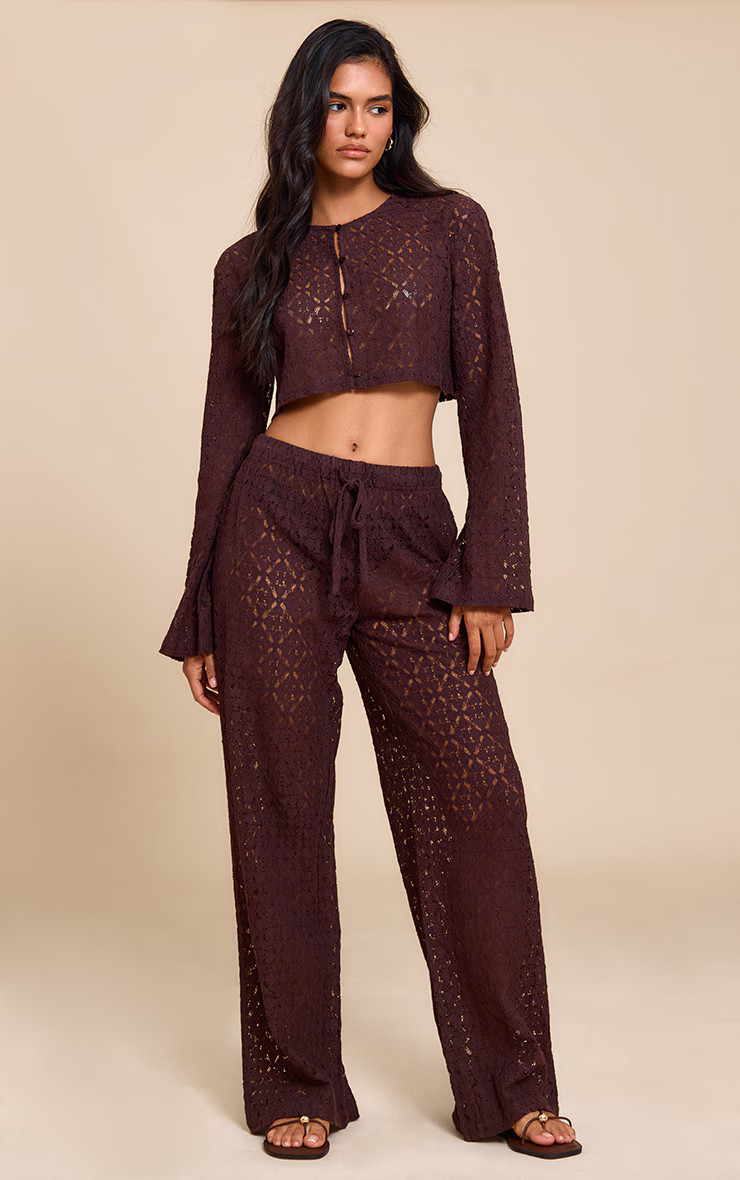 Brown Lace Straight Leg Trouser | Co-ords | PrettyLittleThing UK
