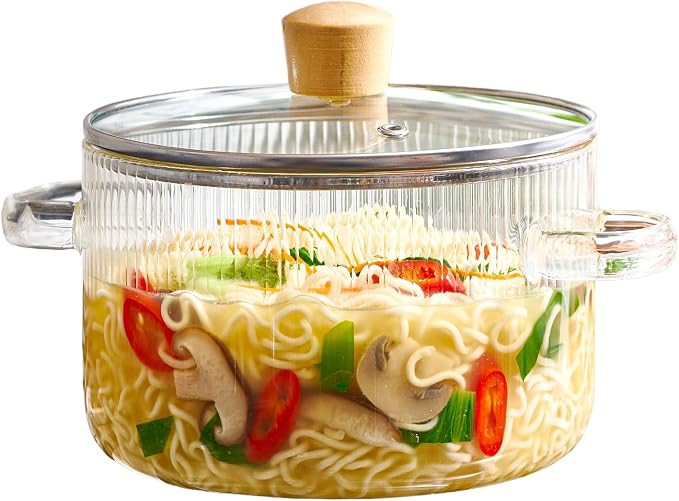 Glass Cooking Pot with Lid - 1.6L(54oz) Heat Resistant Borosilicate Glass Cookware Stovetop Pot S... | Amazon (US)