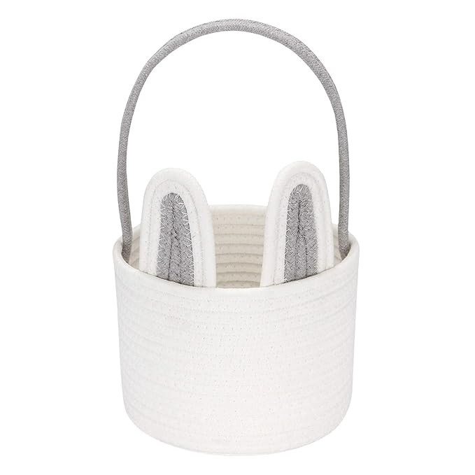 Sea Team Easter Bunny Basket for Eggs Hunt, Easter Eggs Bucket, Small Woven Cotton Rope Tote Bag ... | Amazon (US)