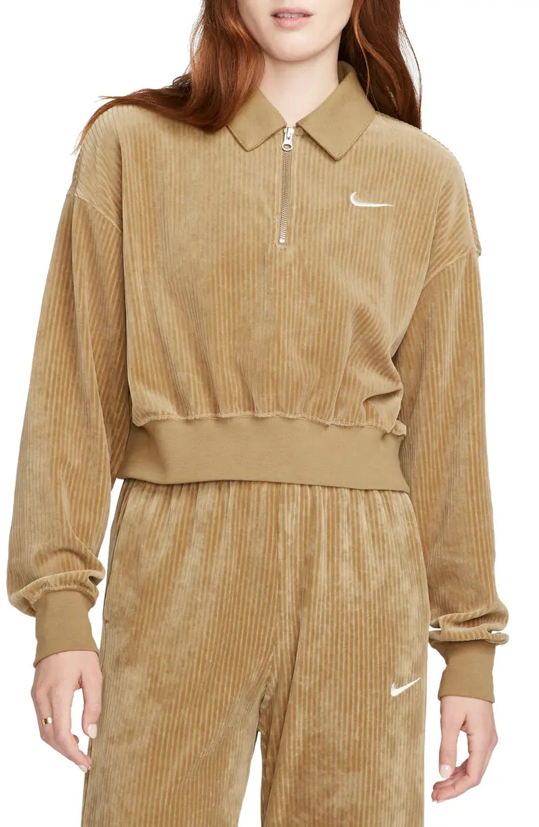 Nike Rib Velour Quarter Zip Crop Pullover | Nordstrom | Nordstrom