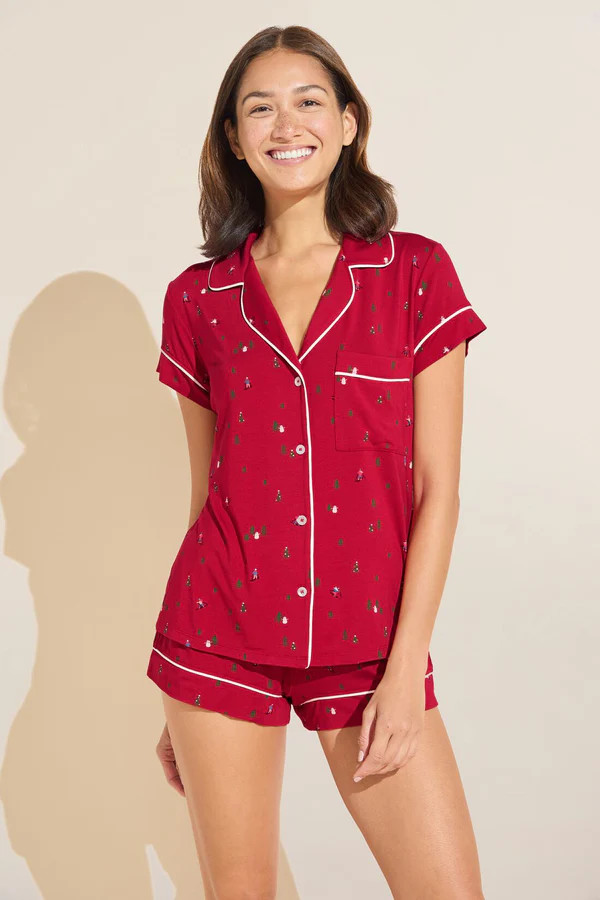 Gisele Printed TENCEL™ Modal Shortie PJ Set - Apres Ski Haute Red/Ivory | Eberjey