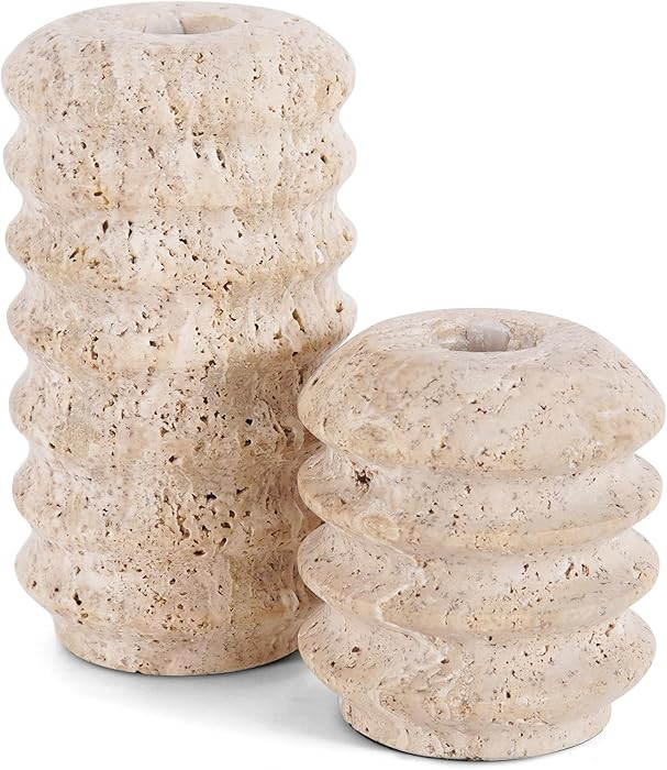 Marble Candle Holders Set of 2 Travertine Candlestick Holders for Table Centerpiece - Taper Candl... | Amazon (US)
