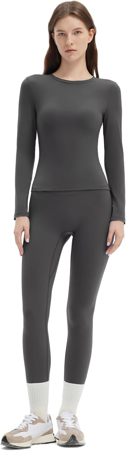 SUUKSESS Women 2 Piece Workout Set Tummy Control Legging Long Sleeve Workout Top | Amazon (US)